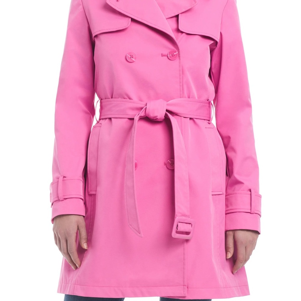 kate spade Bright Pink Double-Breasted Trench Coat with Tie Belt